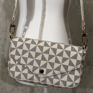 Trendy Boutique Shoulder Bag Geometric Pattern Crossbody with Wide Strap
